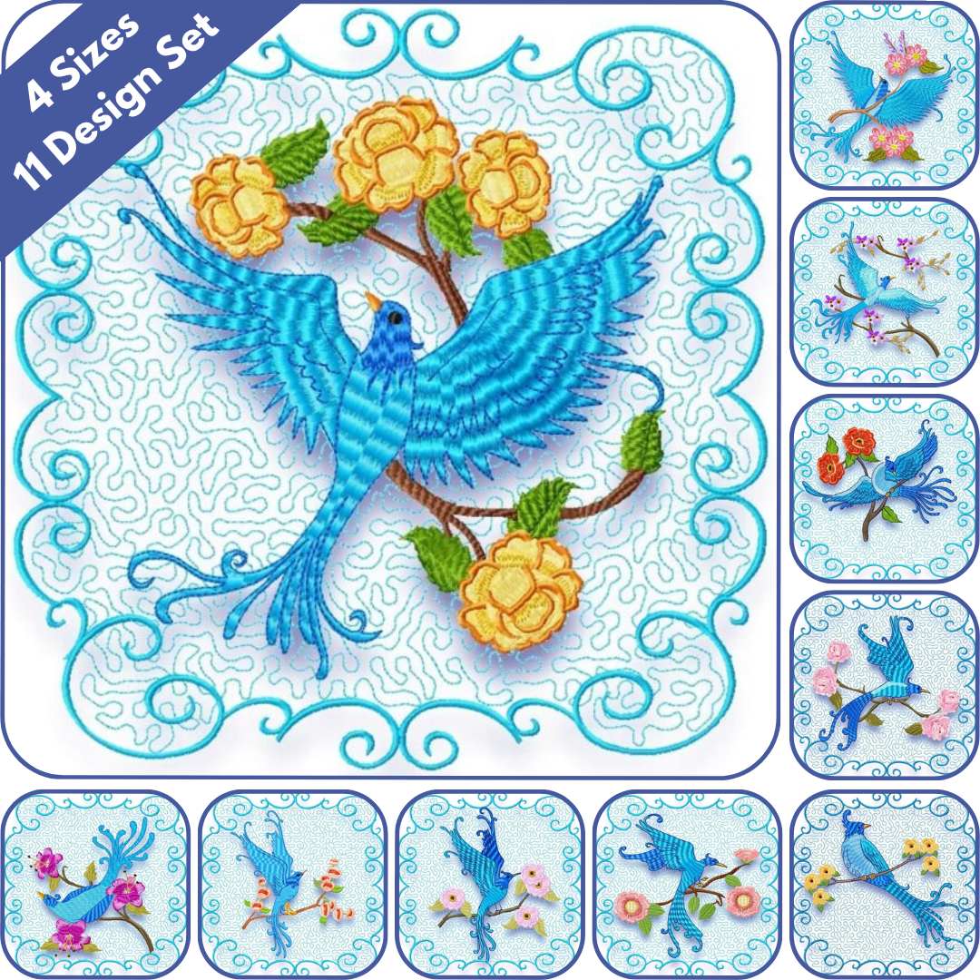 Graceful Blue Birds Set