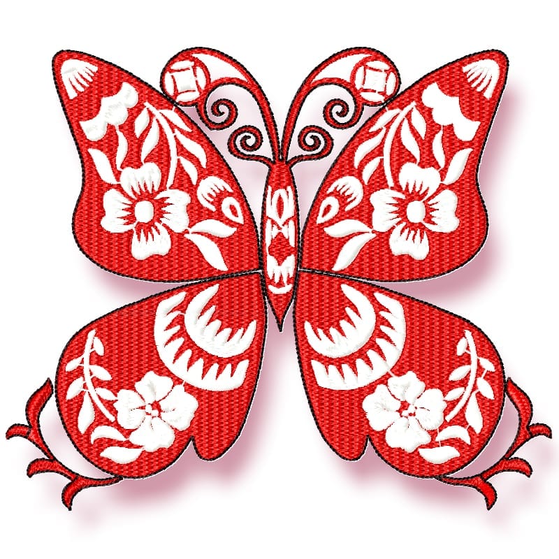 Butterfly embroidery with flowers