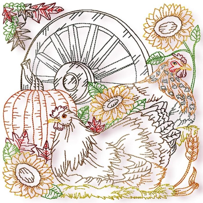 Chickens Colourline Machine Embroidery