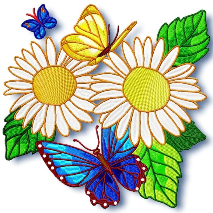 Daisy and Butterflies machine Embroidery