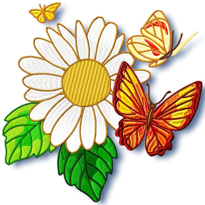 Daisy and Butterflies machine Embroidery
