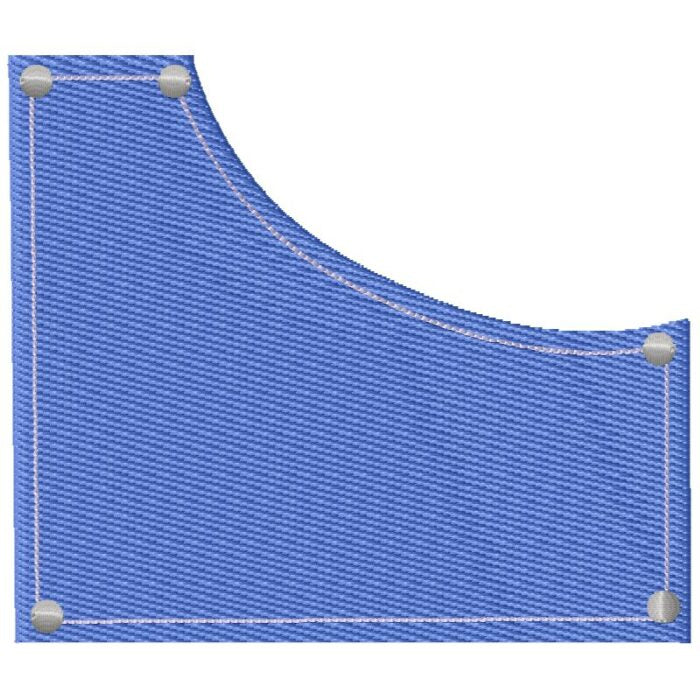 A blue textured fabric corner panel with white stitching and four silver metal grommets, shown on a plain white background.