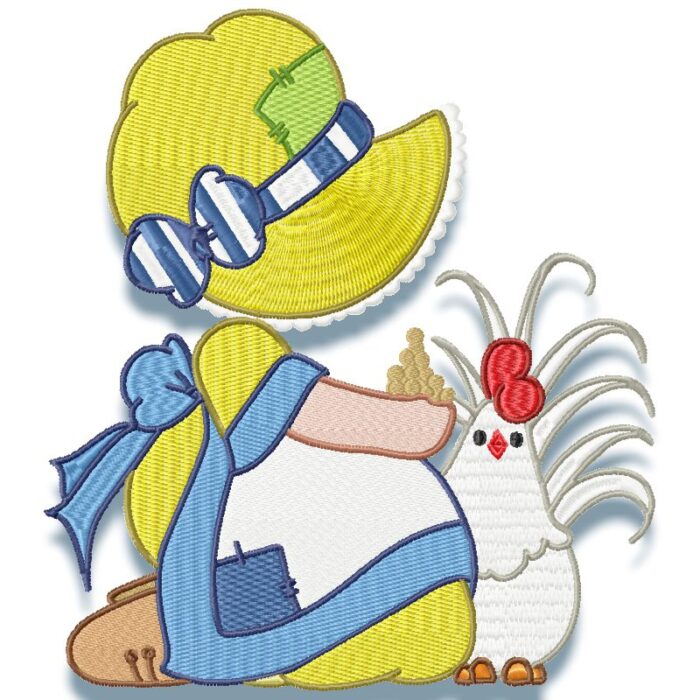 Sunbonnet Sally and Roosters