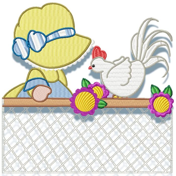 Sunbonnet Sally and Roosters