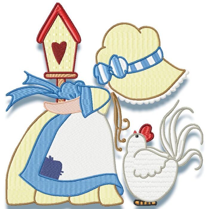 Sunbonnet Sally and Roosters