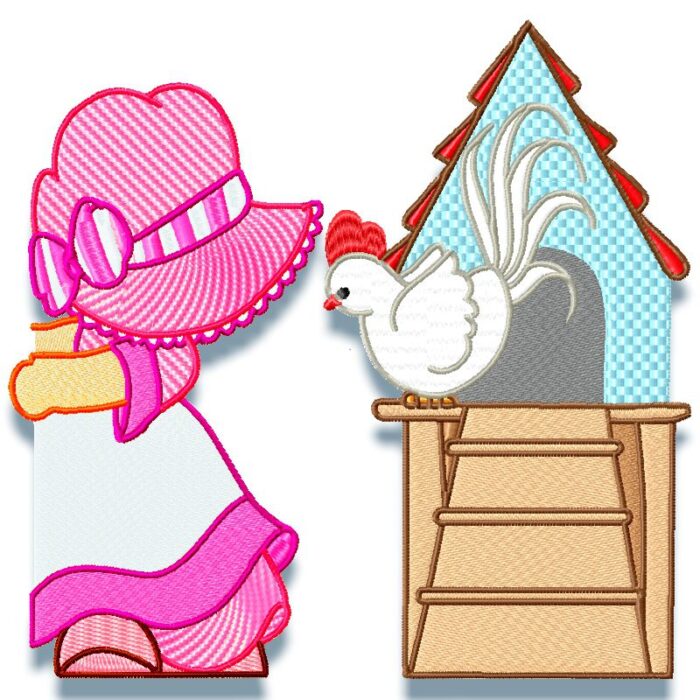Sunbonnet Sally and Roosters