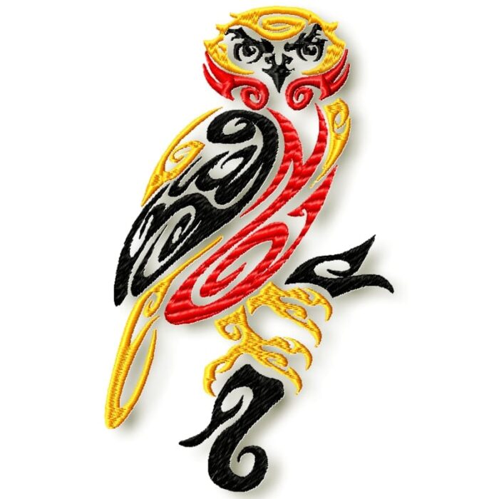 Tribal Owls machine embroidery