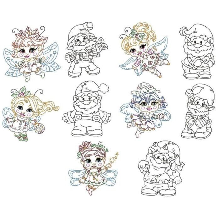 Christmas Fairies and Elves With Linework