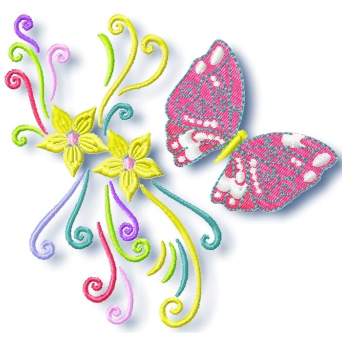 Pink Butterflies Machine Embroidery