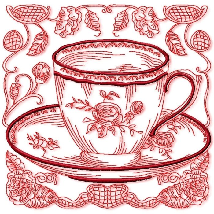 Tea Cups Redwork