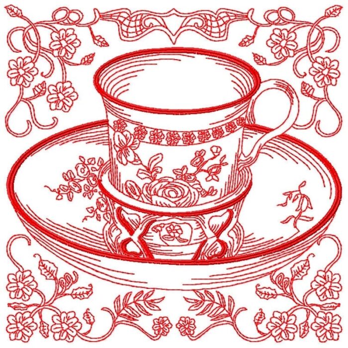 Tea Cups Redwork