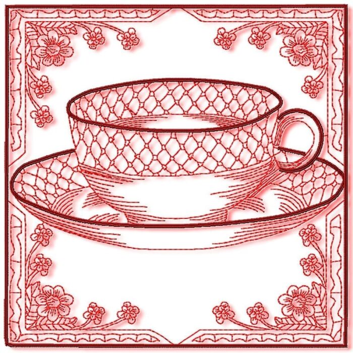 Tea Cups Redwork