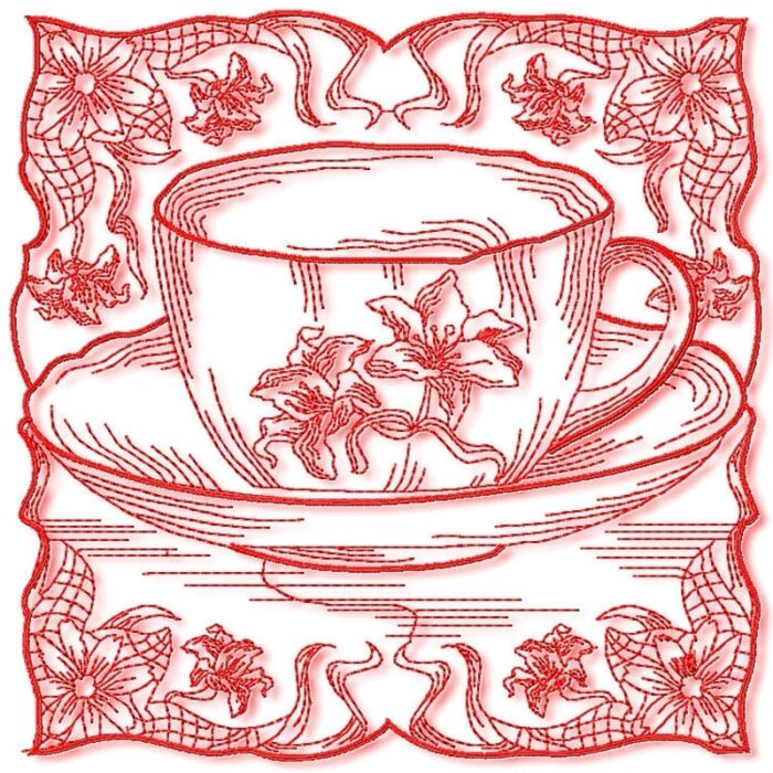 Tea Cups Redwork