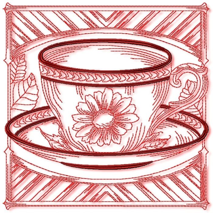 Tea Cups Redwork