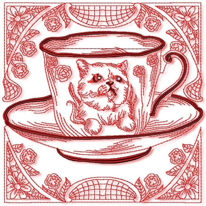 Tea Cups Redwork